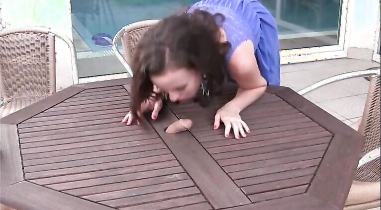 Horisontal outdoor Glory Hole Blowjob and cumshot by Sylvia Chrystall. Fun