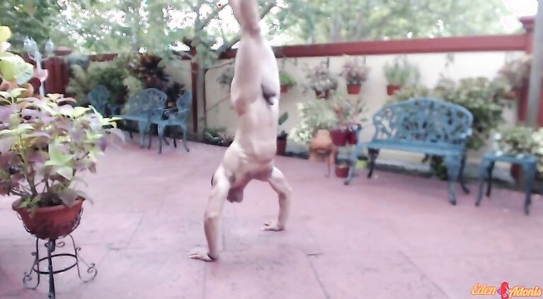 Sexy Guy Practicing Outdoor Handstand Naked