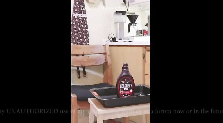 FEET LICKING FETISH | Chocolate Syrup in the kitchen.