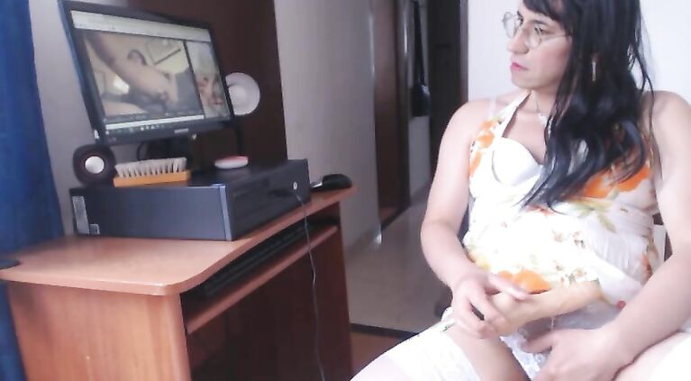 Excited watching porn and cumming