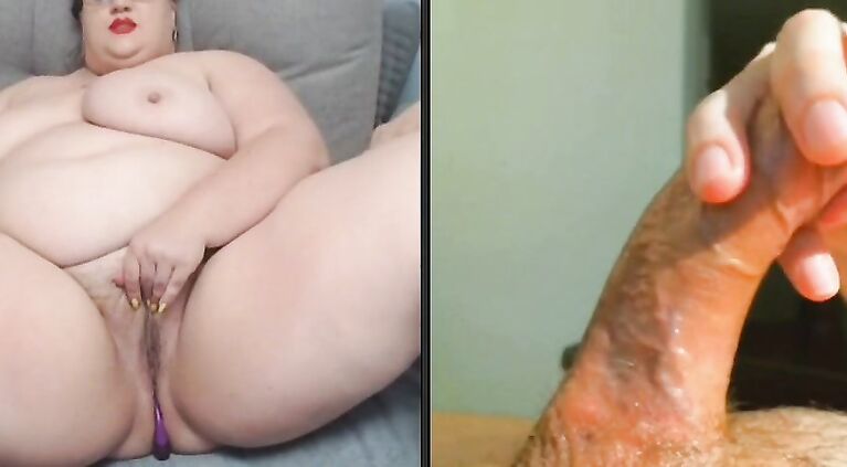Mature BBW and big curved dick on webcam