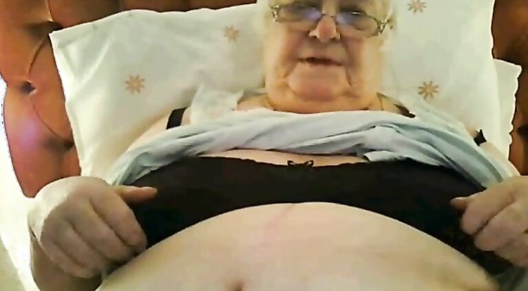 Super-sized 80y.o. British granny in black lingerie