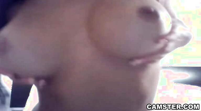 Close up of Latina squirting her cameltoe pussy on webcam