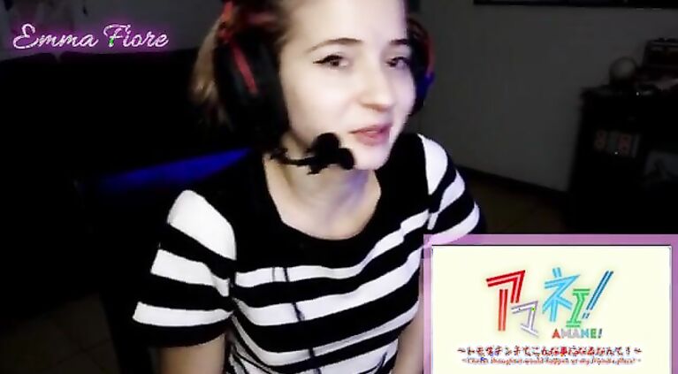 18yo youtuber gets horny watching hentai during the stream and masturbates - Emma Fiore