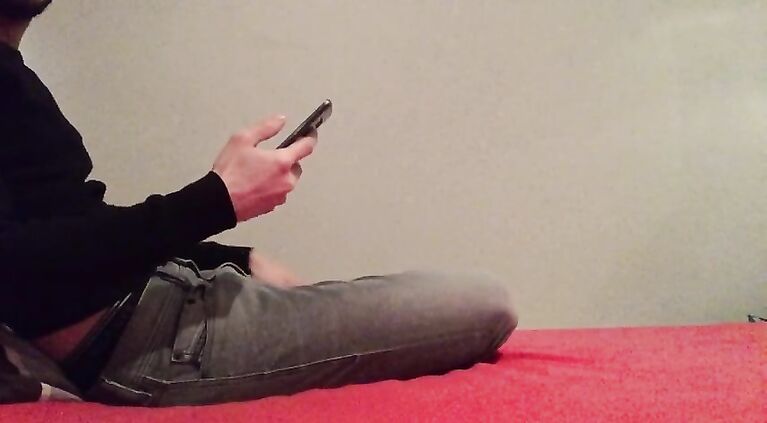 Horny boy strips down and plays with hard cock and ass in bed
