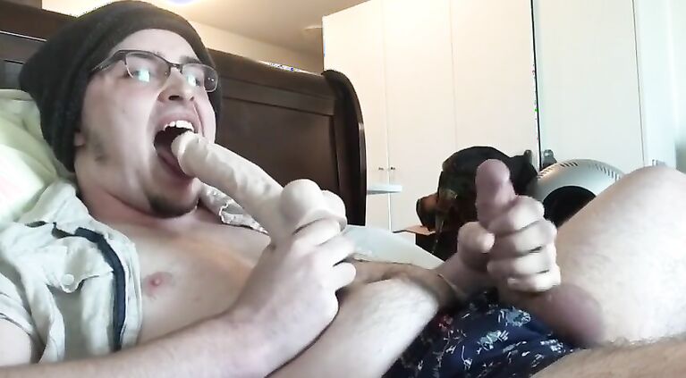 Guy Cums On His Own Face & Glasses! BDE_Harlee Dildo BJ Self Facial CEI