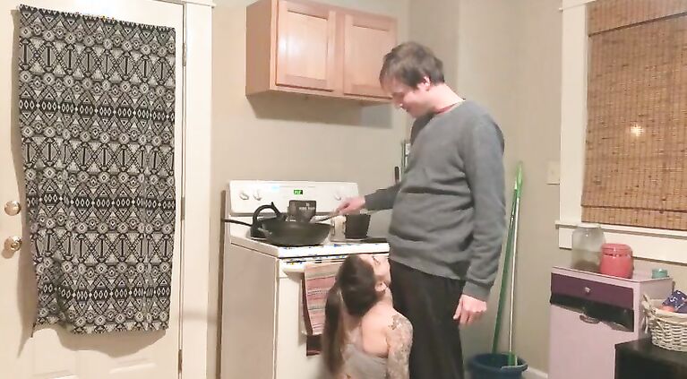 I cook her dinner. She sucks my huge cock like a good little slut
